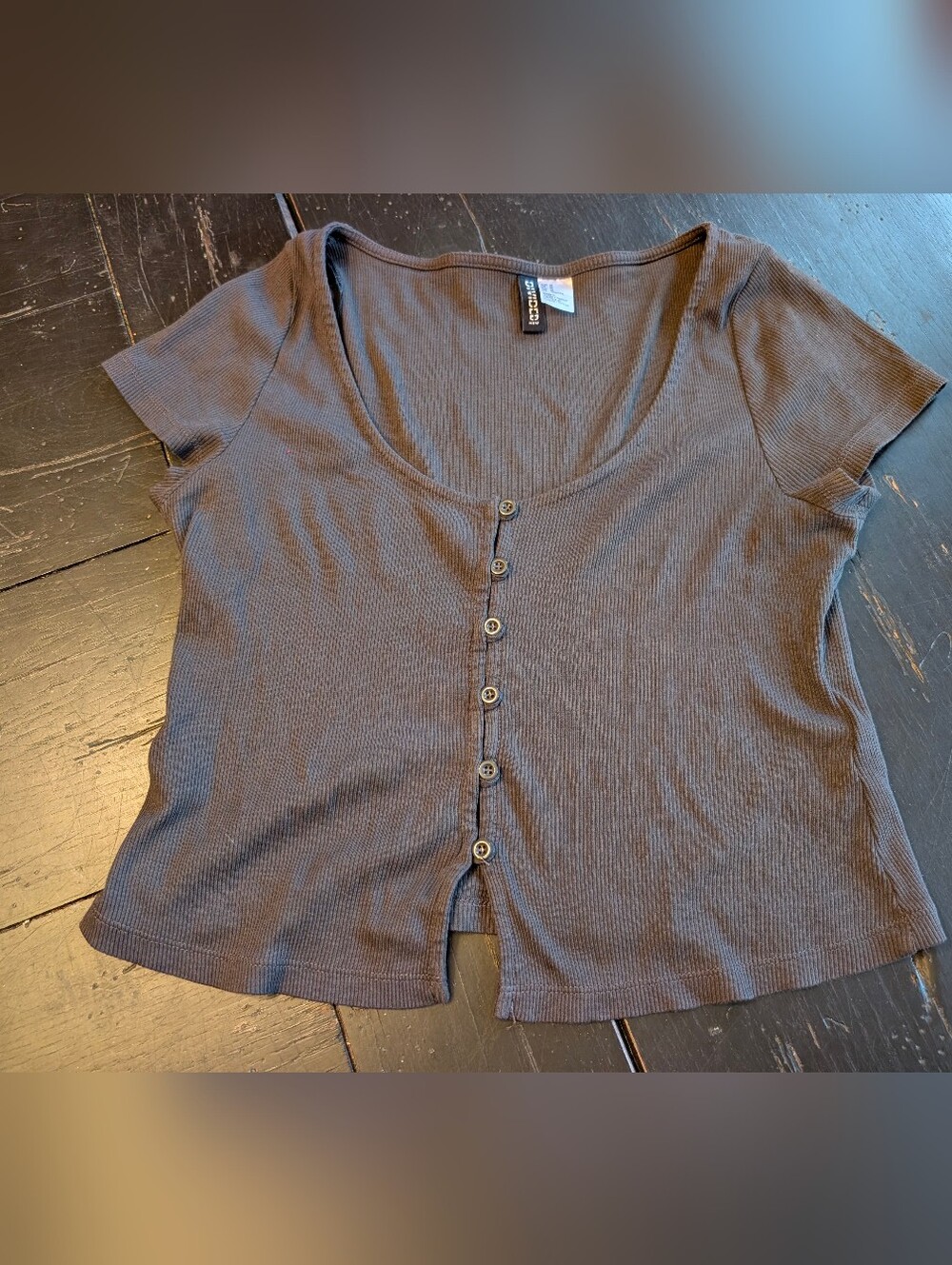 H&M Dividend Ribbed Button-down Chocolate Crop Top Minimalist Coquette Girl